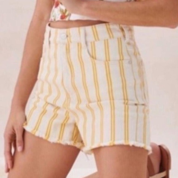 🎉HP🎉. 19. Anthropologie Pilcro High Rise Denim Shorts /Mustard & Cream Stripes - Picture 15 of 16